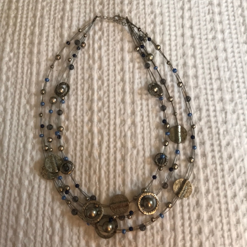 Three layer Blue & Silver Necklace